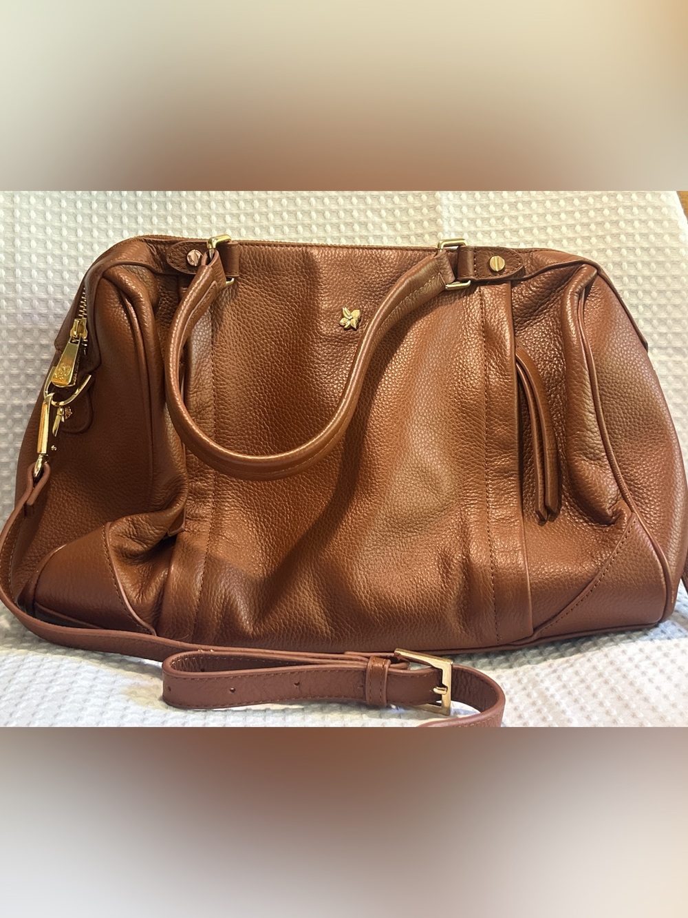 Ora Delphine Brown Pebbled Leather Satchel Handbag